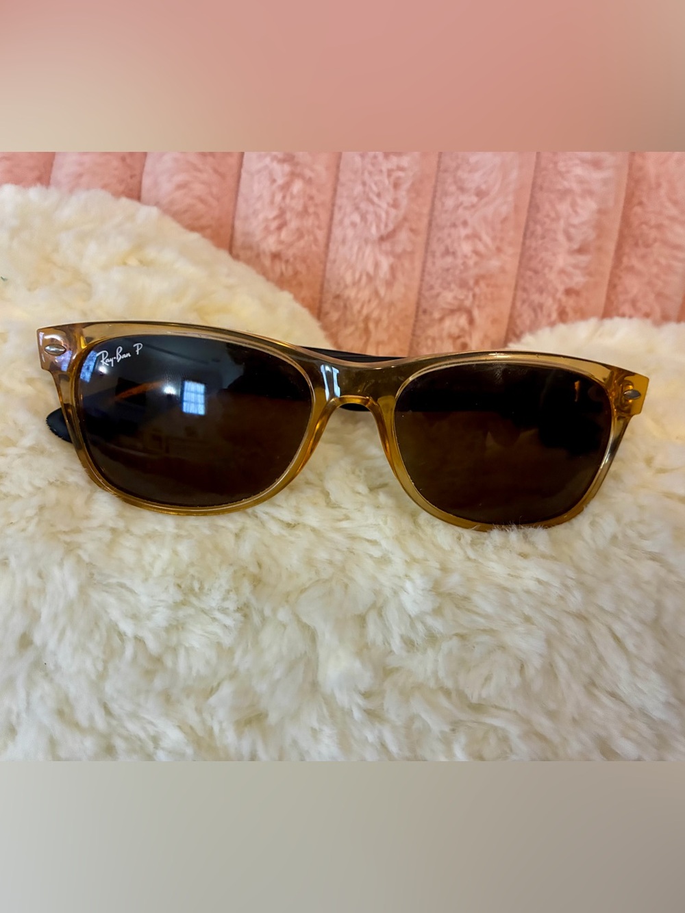 Ray-Ban Men's Amber Frame Sunglasses with Dark Brown Lenses